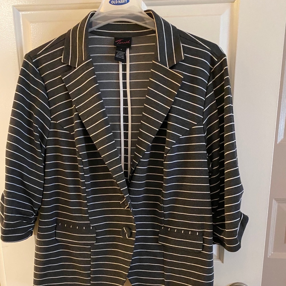 Charcoal grey and white striped blazer